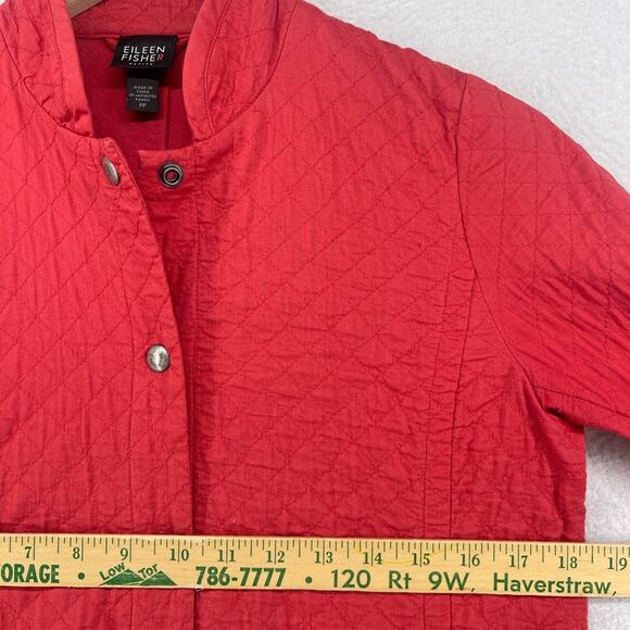 EILEEN FISHER Jacket PP Petite Organic Cotton Snap Front Quilted Mandarin Red - Picture 11 of 13